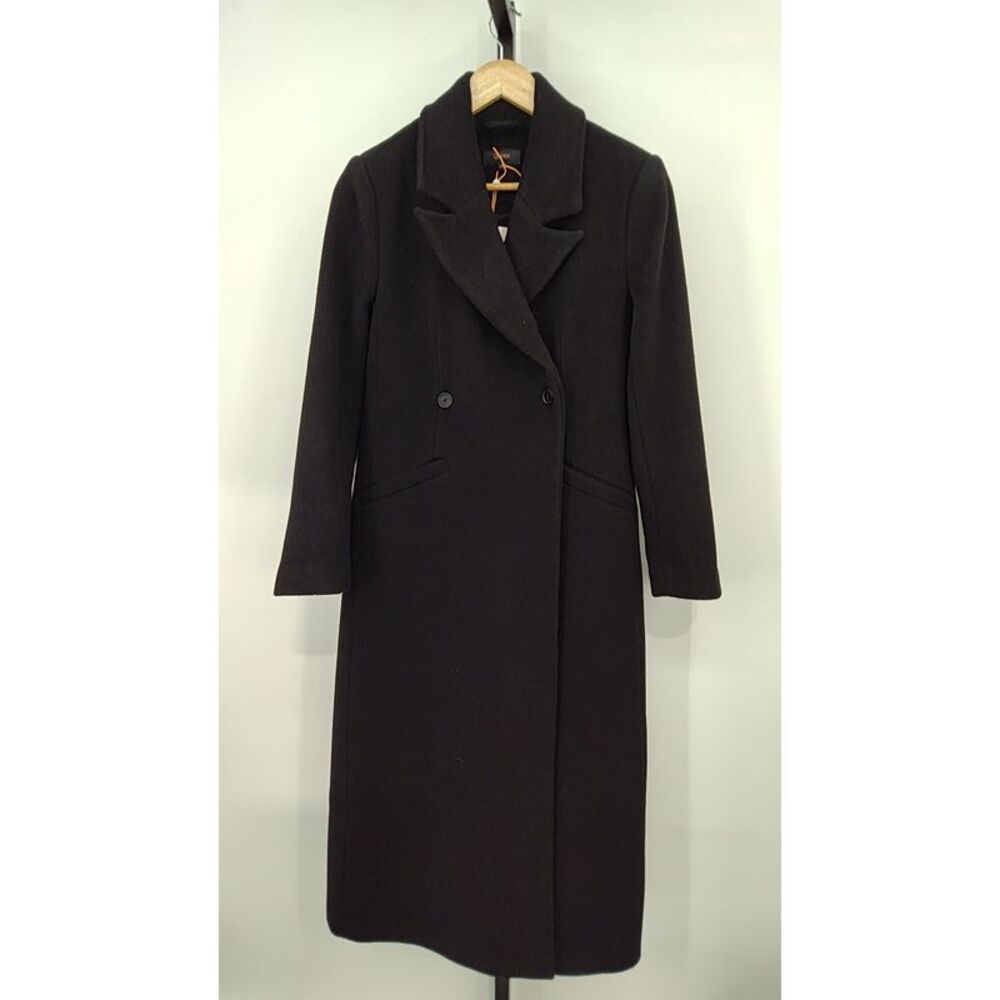 Quince Black Long Wool Blend Double-Breasted Coat